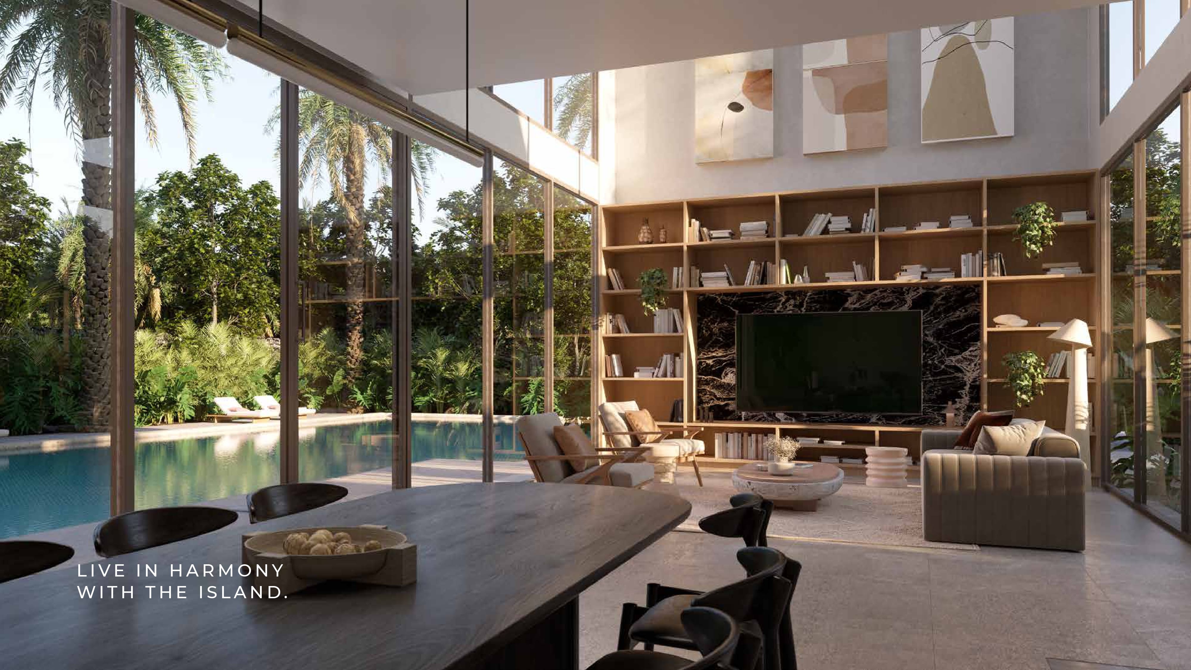 Master bedroom with warm-tone finishes in Saadiyat Lagoons, Saadiyat Island